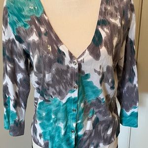 Sequined Sweater White Aqua Gray XL
